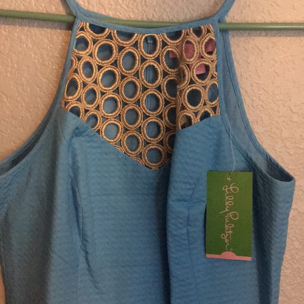 Lilly Pulitzer blue dress with gold - Picture 4 of 8